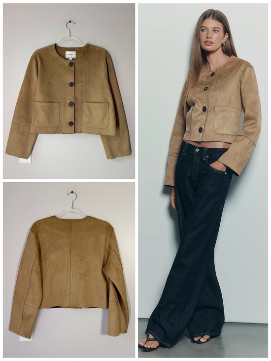 Maeve Jackets & Blazers - Maeve Faux Suede Cropped Jacket